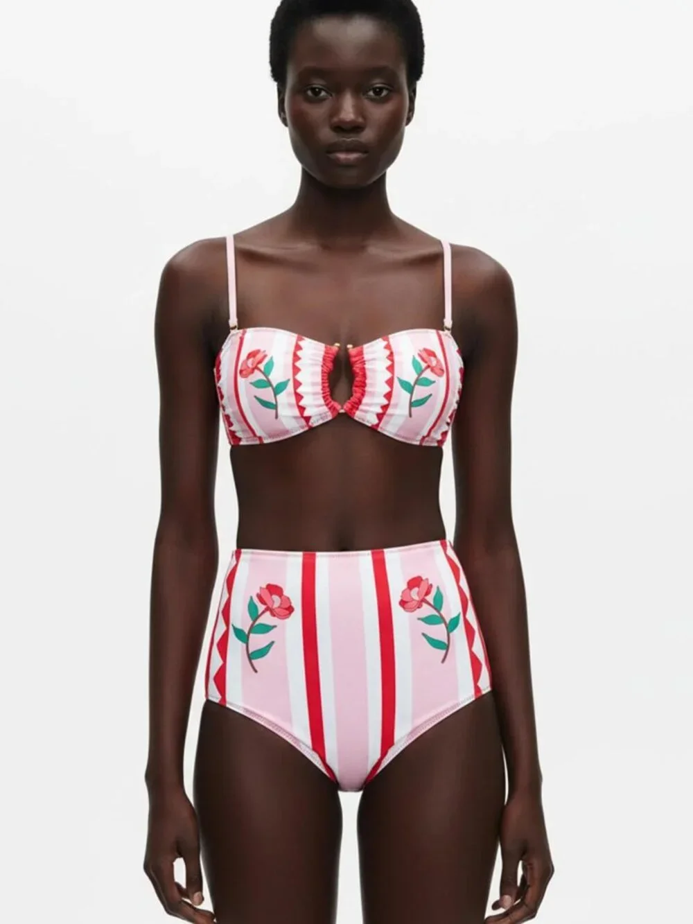 Women's Pink Floral High-Waist Bikini Set - Picture 4 of 5